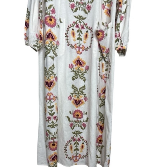 Zara Ecru Floral Midi Dress Small - Picture 3 of 14